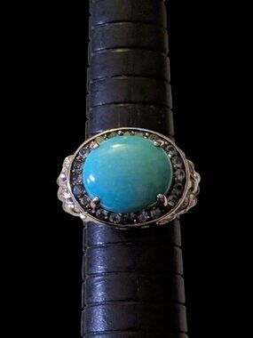 Victoria Wieck 925 Sterling Silver Turquoise Blue Topaz Size 6.75 Chunky Ring